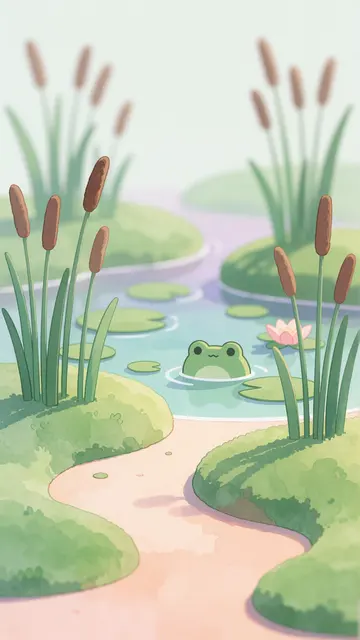 Pond Frog Wading — frogs, kawaii, cute phone wallpaper