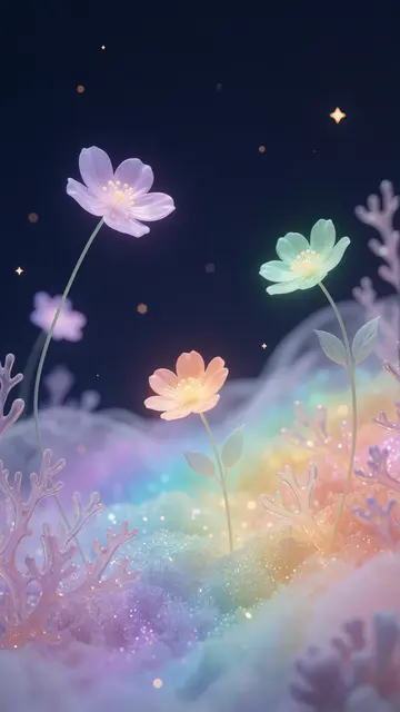 Glowing Night Blooms — flowers, night, stars phone wallpaper