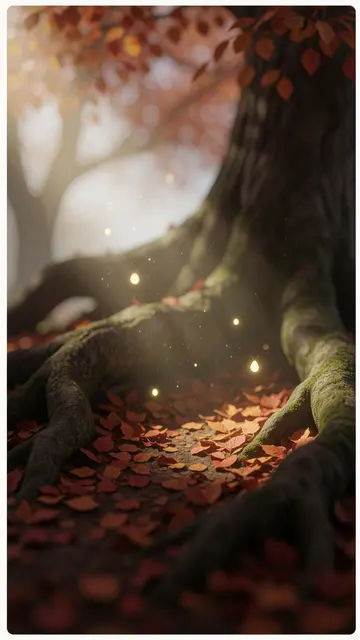 Firefly Autumn Roots — autumn, forest, fantasy phone wallpaper