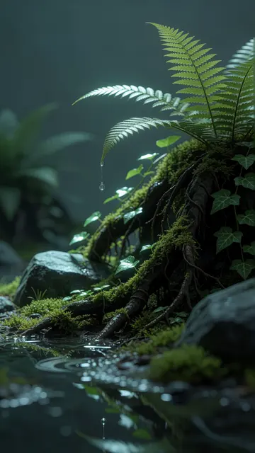 Raindrop Fern Hollow — rain, forest, nature phone wallpaper