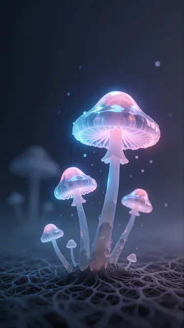 Crystal Mushroom Night — mushrooms, night, dark phone wallpaper