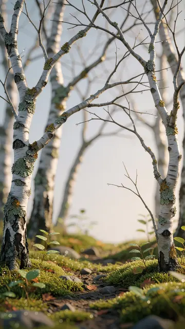 Birch Grove Dew — forest, nature, soft phone wallpaper