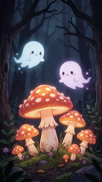 Ghost Shrooms — ghost, mushrooms, kawaii phone wallpaper
