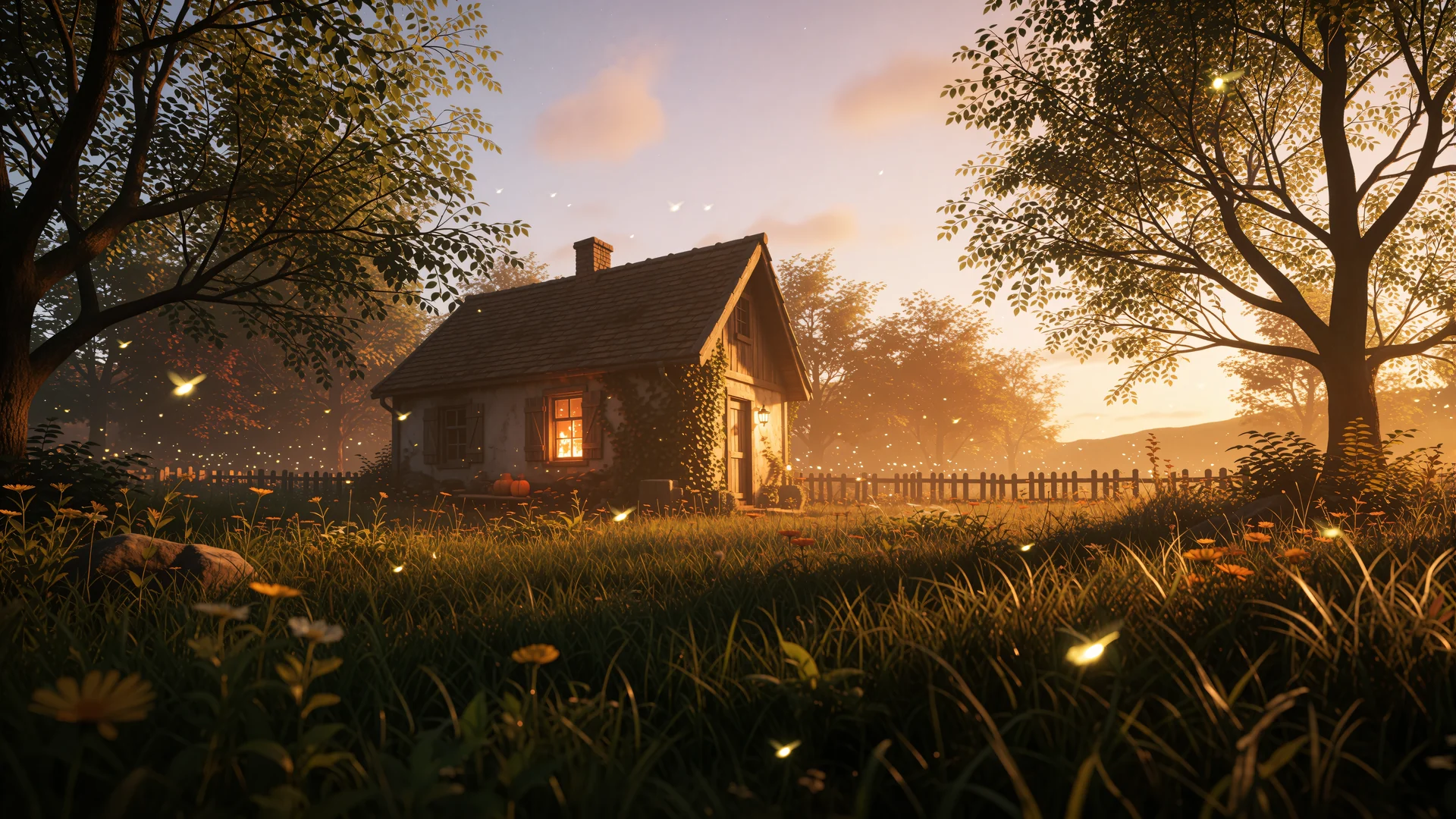 Firefly Cottage — firefly, cottage, cozy wallpaper